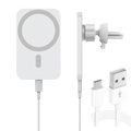 White magnetic car wireless charger with sleek minimalist design includes usb-c and usb-a cables for wireless mobile phones