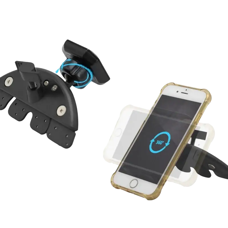 Black magnetic cd slot car phone mount with 360-degree rotation and adjustable suction cup base for gps and mini smartphones