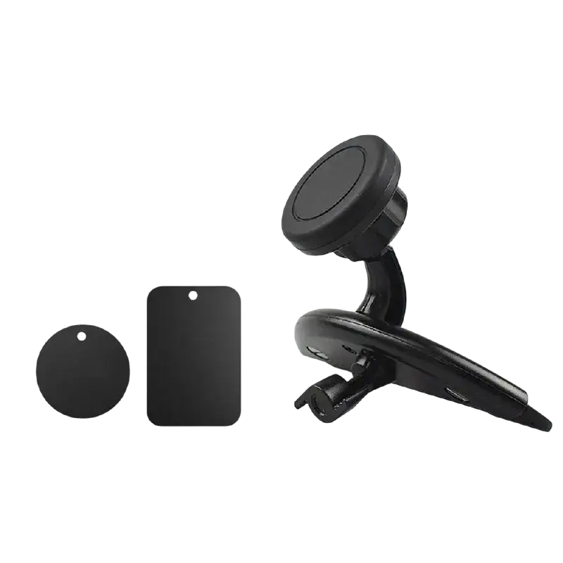 Black magnetic cd slot car phone mount with clip and two adhesive pads for mini gps and iphone devices