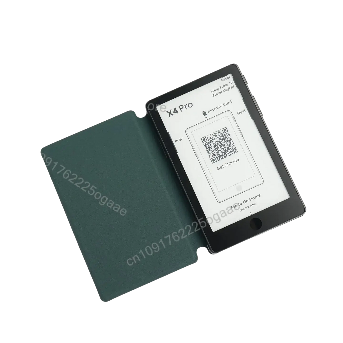 Black x4 pro e-reader with dark green protective cover shown with official original magnetic charging dock