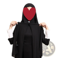 Black abaya with white-cuffed sleeves and flowing design paired with magnetic chiffon hijab in khaki solid color