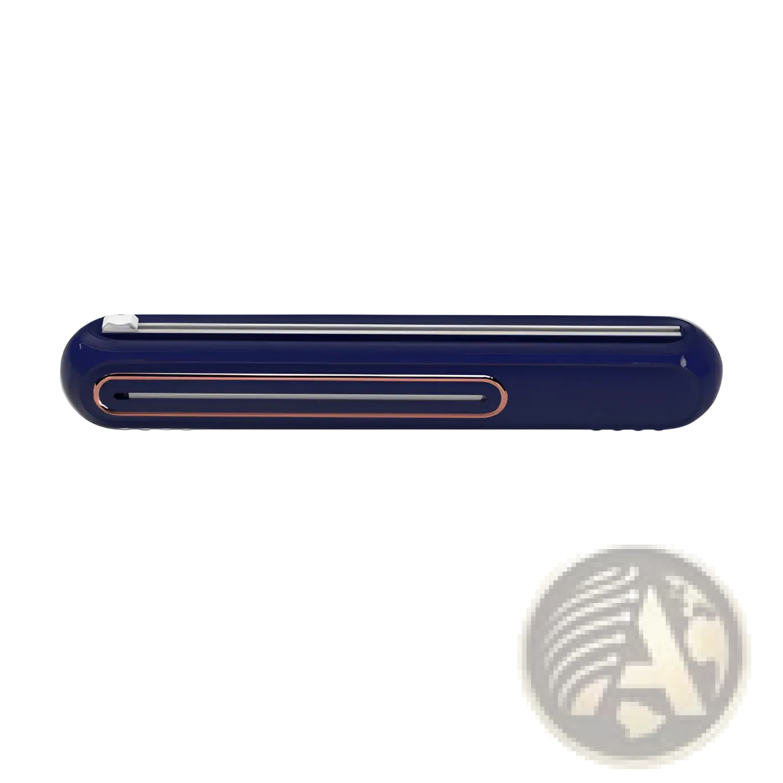 Navy blue compact vacuum sealer with rose gold trim and sleek modern design for magnetic cling film cutter and wrap dispenser