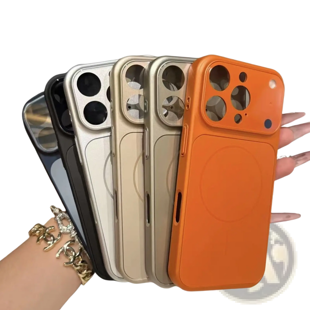 Orange magnetic frosted glass iphone case back with matte finish and precise cutouts for camera lenses magsafe armor
