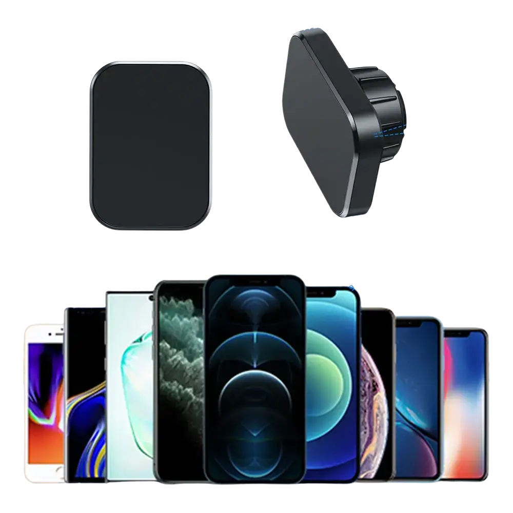 Black magnetic gooseneck long arm car phone holder with sleek rectangular design and textured grip for secure hold