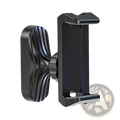 Black magnetic gym phone holder with sleek ribbed design and carbon fiber texture for 360 adjustable mount