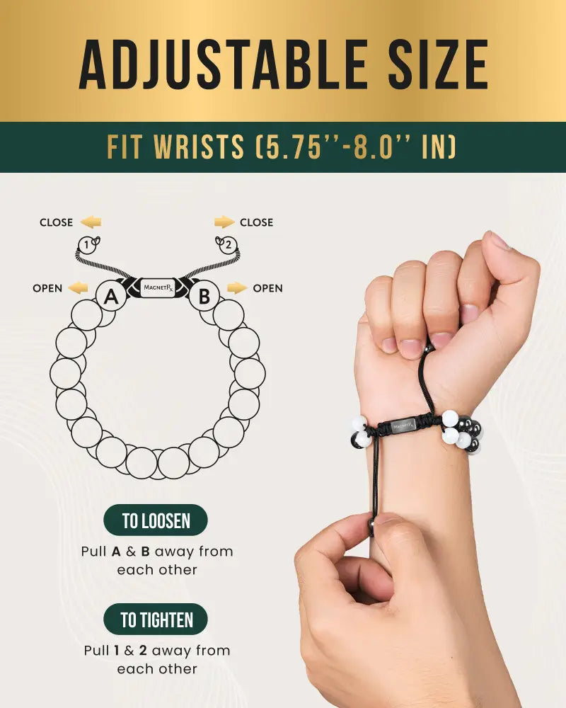Black and white adjustable aaa grade moonstone and magnetic hematite bracelet with magnetic closure