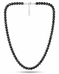 Faceted magnetic hematite 6mm black beaded necklace with silver-toned clasp and adjustable chain closure