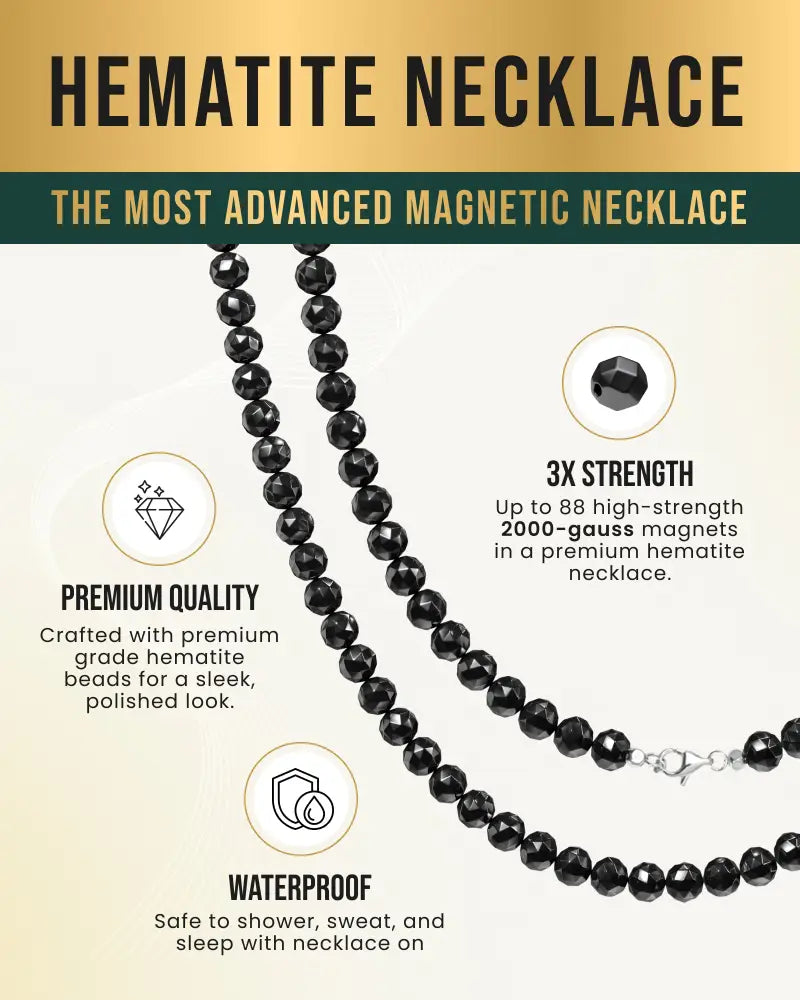 Faceted magnetic hematite 6mm black beads polished necklace with sleek magnetic clasp for easy wear