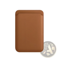 Tan leather magnetic wallet card holder compatible with apple card magsafe for iphone 14 13 12 shown from back side