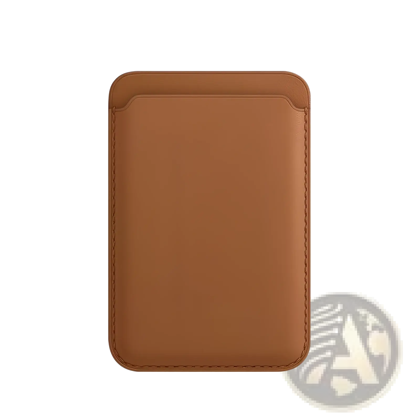 Tan leather magnetic wallet card holder compatible with apple card magsafe for iphone 14 13 12 shown from back side