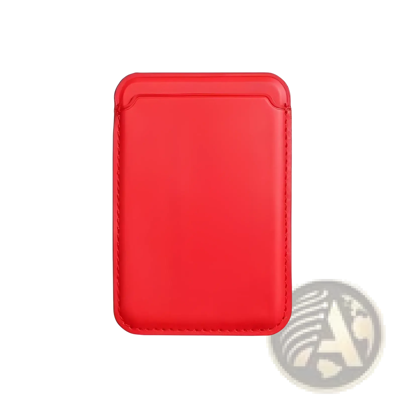 Red leather magnetic wallet card holder with stitched edges and top magnetic strip for iphone 14 13 12