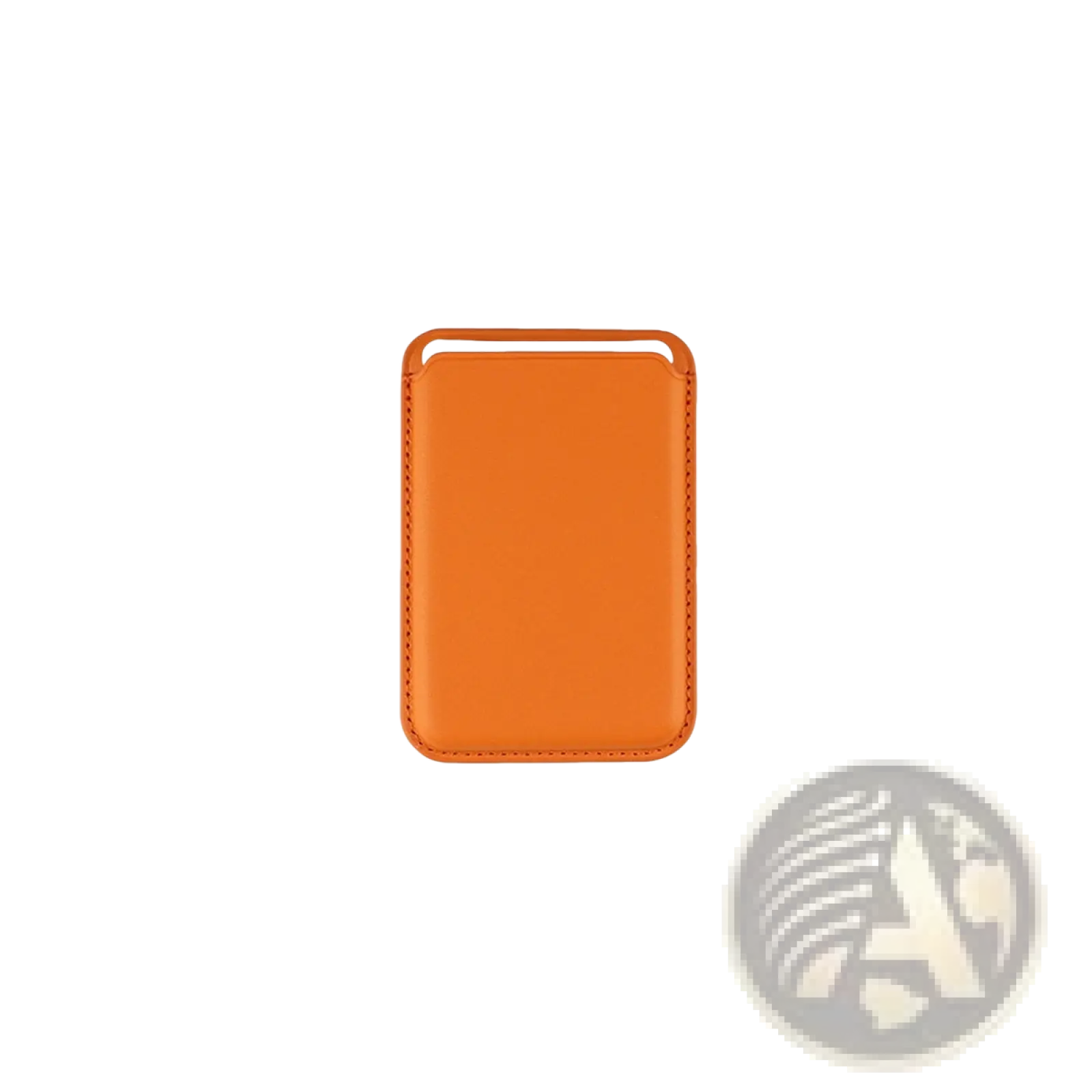 Orange magnetic leather wallet card holder with stitched edges and top handle loop for iPhone 14 13 12