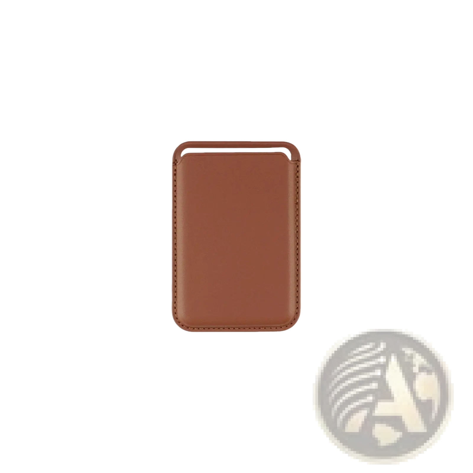 Brown leather magnetic wallet card holder with stitched edges and a top loop for iPhone 14 13 12 models