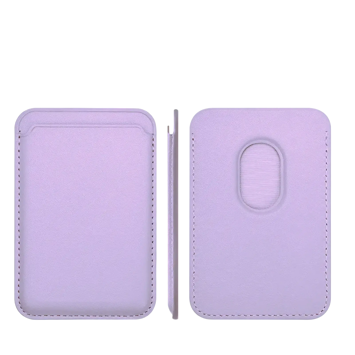 Lavender leather magnetic wallet card holder with oval cutout for magsafe compatibility