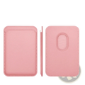 Pink leather magnetic wallet phone case card holder showing the back with oval textured grip and closure flap