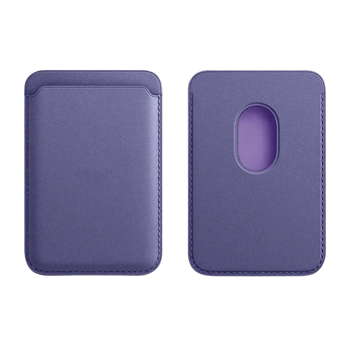 Purple a6 magnetic leather wallet phone case card holder with stitched edges and slot for id or credit cards