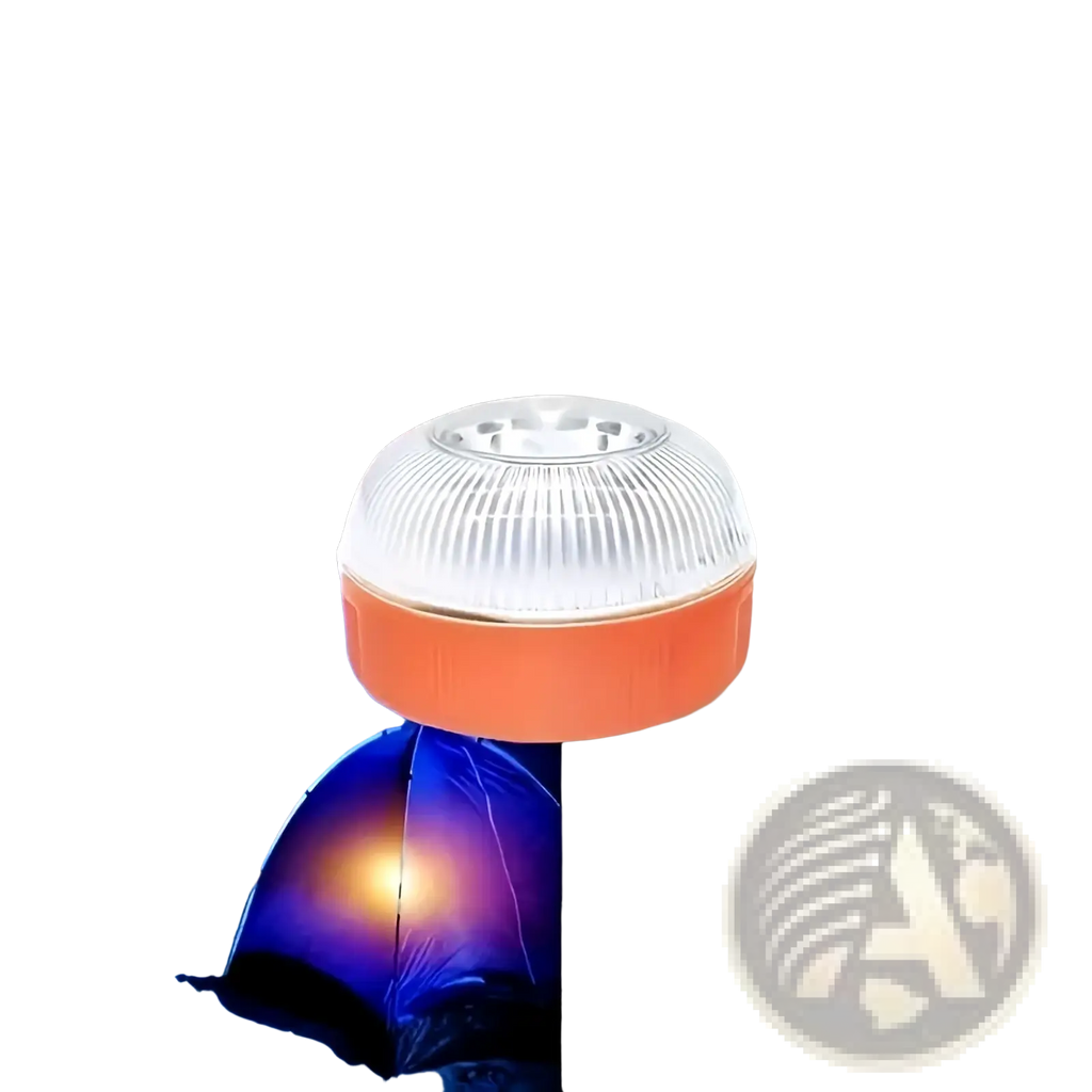 Magnetic led car emergency strobe light beacon with orange and white dome and ribbed translucent top