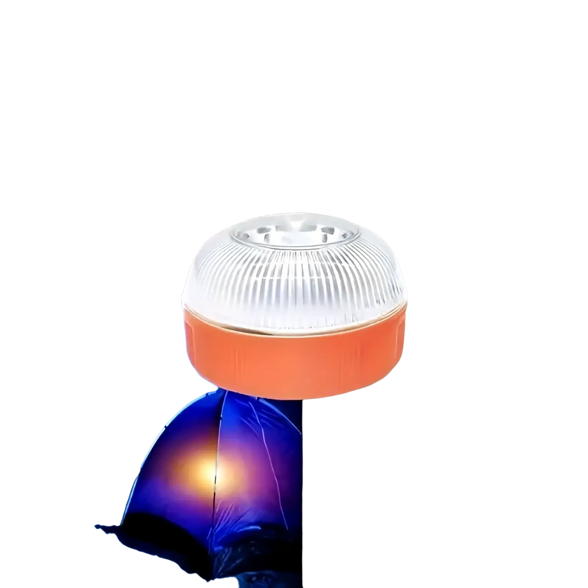 Magnetic led car emergency strobe light beacon with orange and white dome and ribbed translucent top