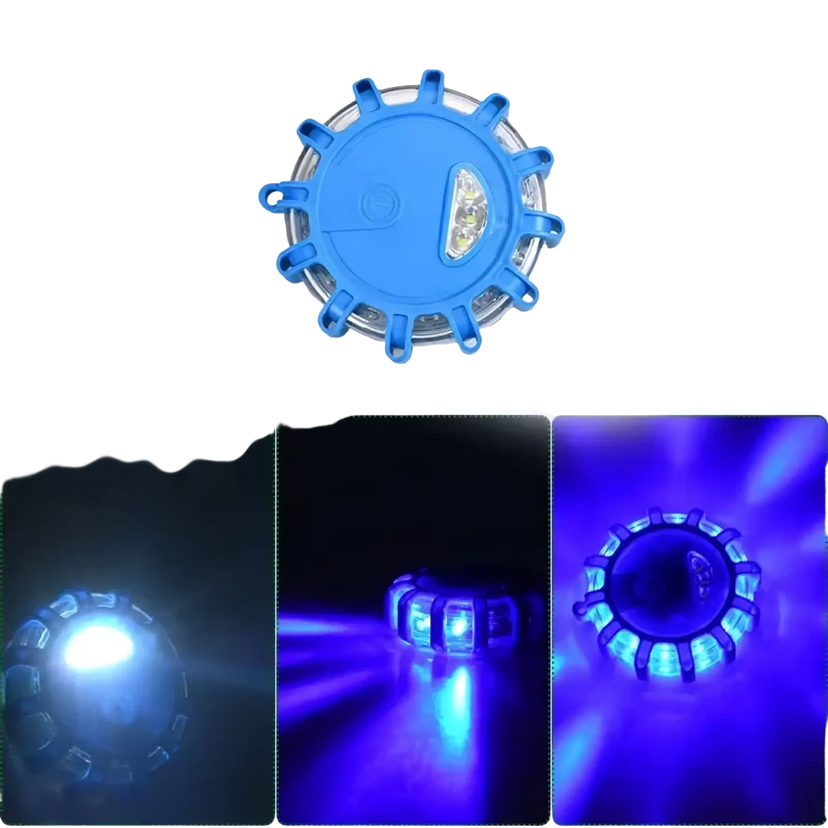 Blue circular magnetic led roadside emergency strobe light with led bulbs and reflective surface for car safety