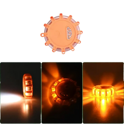 Orange magnetic led roadside emergency strobe light with circular reflective surface and bright led bulbs for safety use
