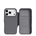 Gray silicone phone case with built-in magnetic liquid shell for magsafe compatibility for iphone 17 pro max back view