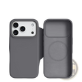 Gray silicone phone case with built-in magnetic liquid shell for magsafe compatibility for iphone 17 pro max back view
