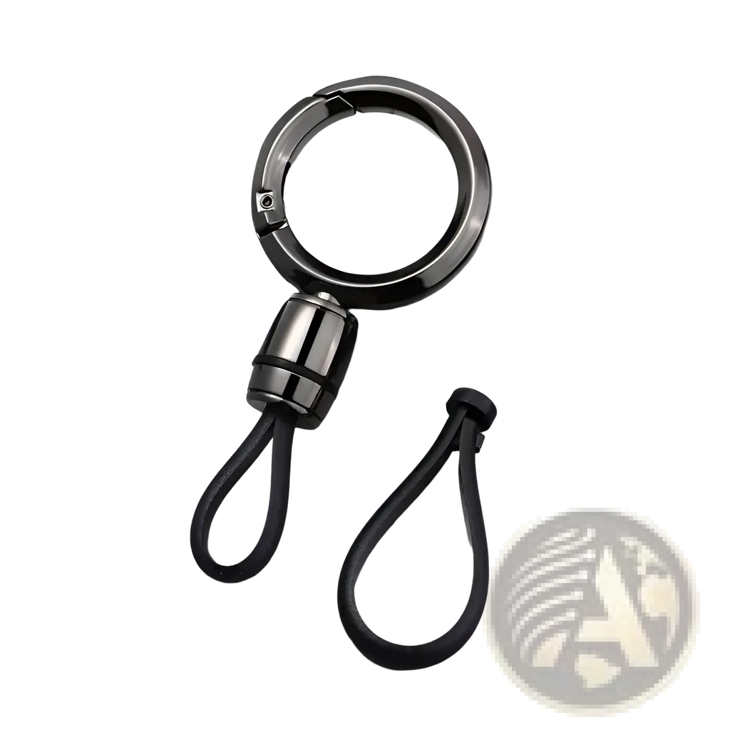 Black rubber magnetic metal carabiner keychain with sleek matte metal ring and connector for anti-lost use