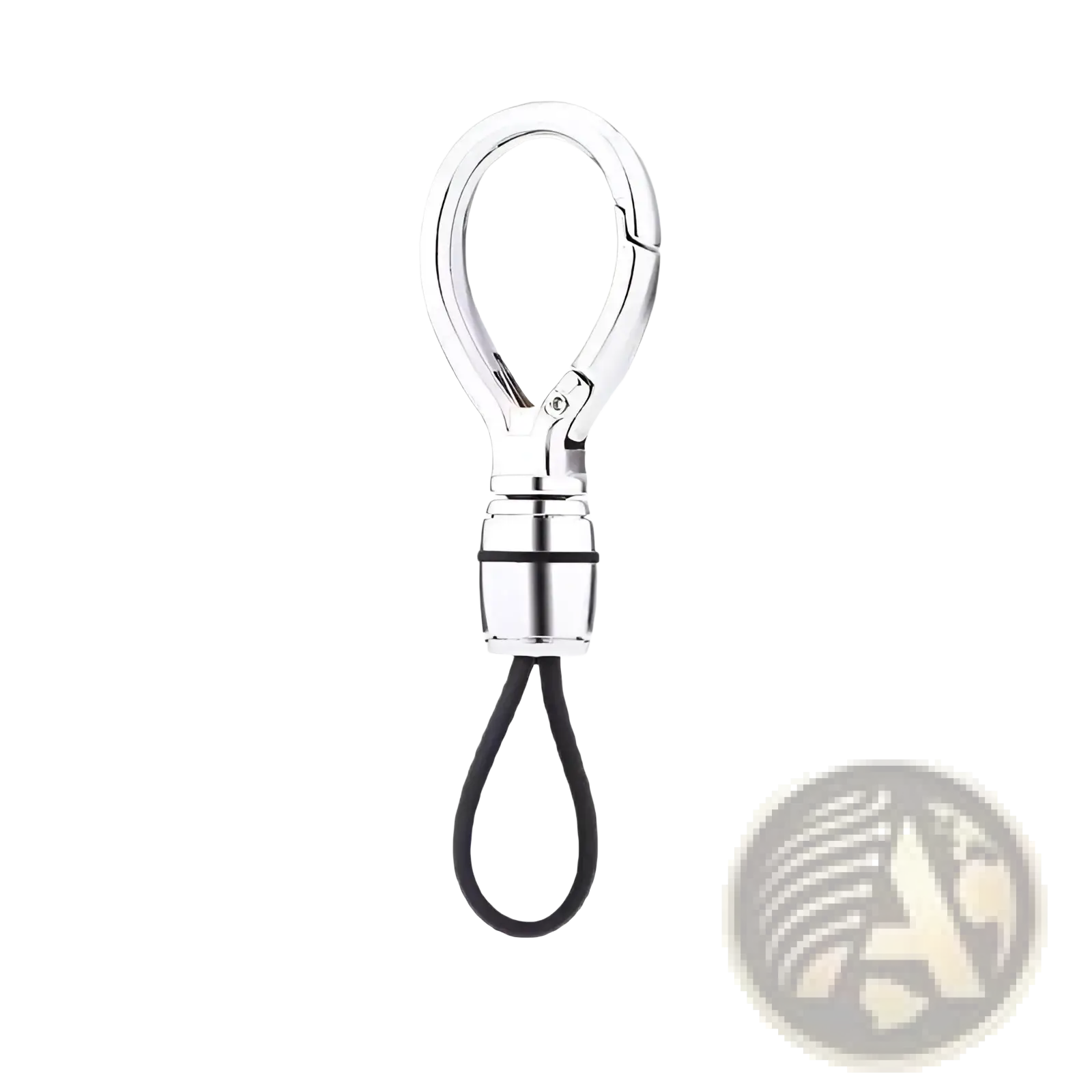 Silver magnetic metal carabiner keychain with black rubber loop designed as an anti-lost key ring