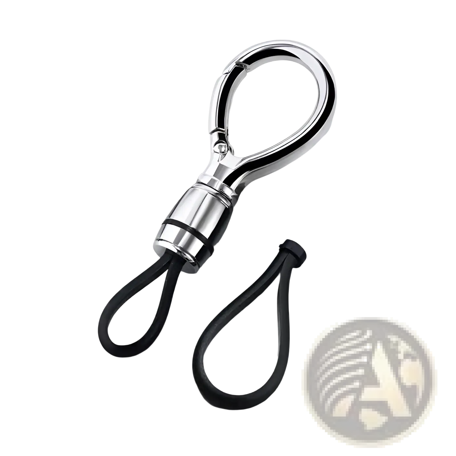 Silver magnetic metal carabiner keychain with black rubber loops for anti-lost use and secure key holding
