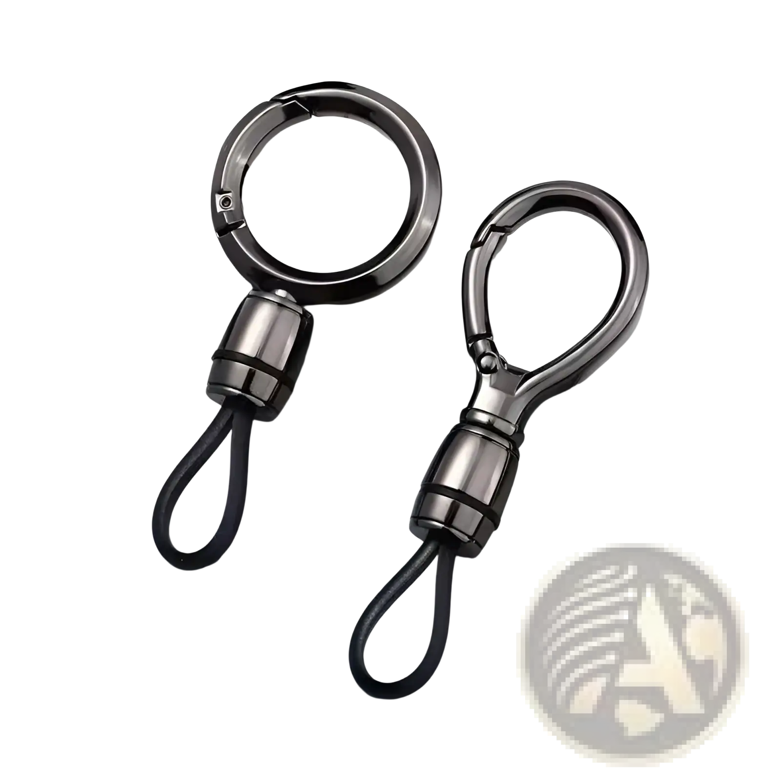 Two sleek dark metallic magnetic metal carabiner keychains with black rubber loops for anti-lost key rings