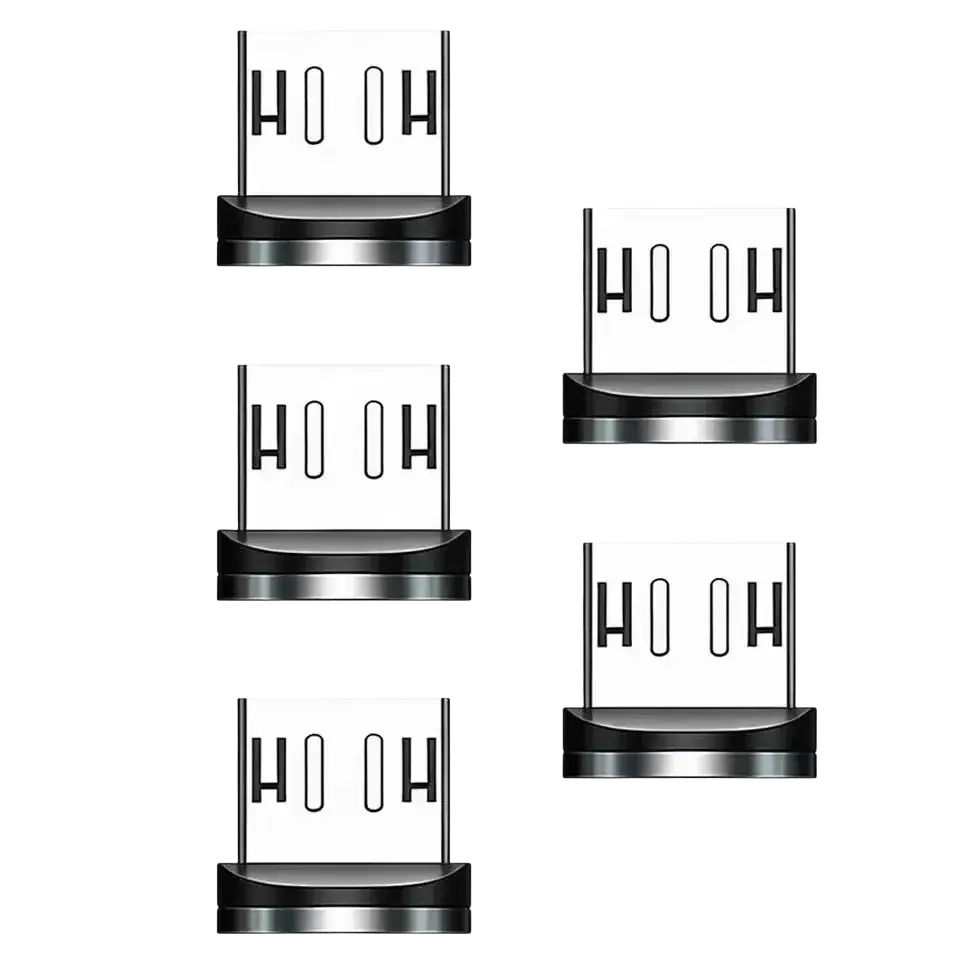 Black and silver magnetic micro usb charging plug adapters with transparent protective covers for secure connections