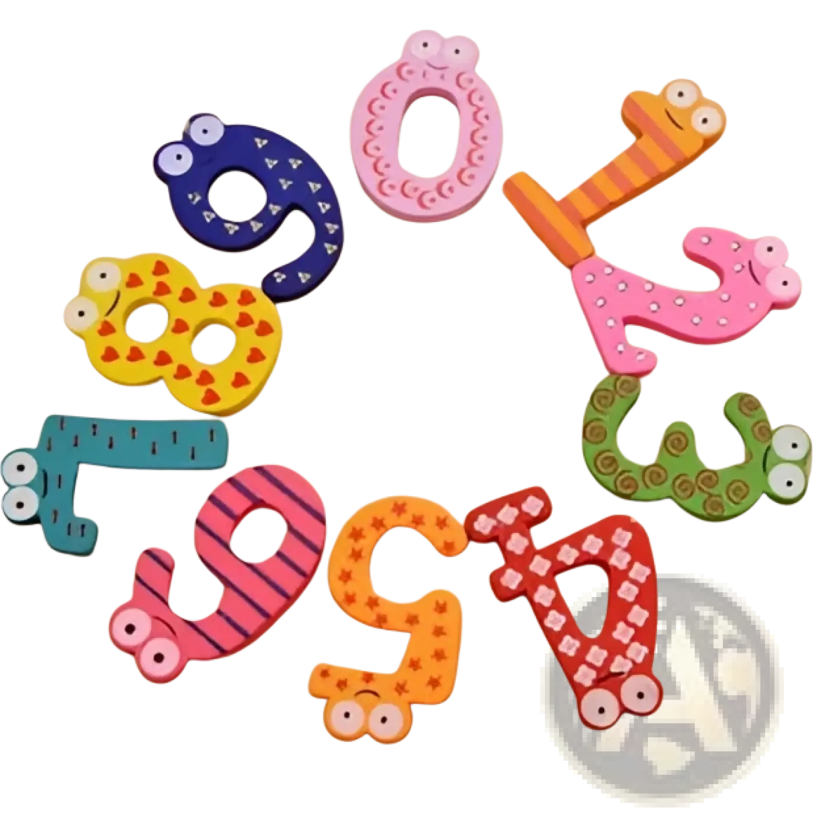 Colorful cartoon-style magnetic number fridge magnets with googly eyes and wheels for kids toys
