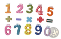 Colorful wooden magnetic number fridge magnets for kids with unique patterns and googly eyes for playful learning