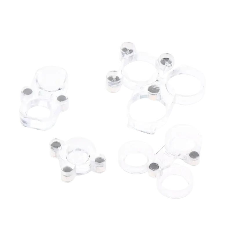 Clear acrylic ring holders with silver toned metal clasps for magnetic phone camera lens protector used in soldering repair