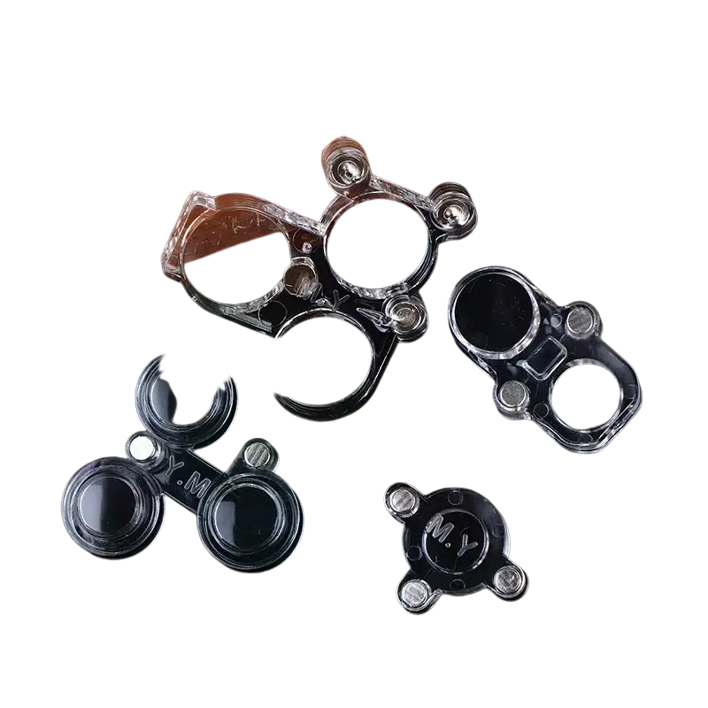 Clear plastic magnetic phone camera lens protectors with circular lenses and metallic accents for soldering repair