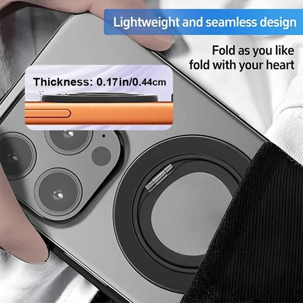 A sleek black magnetic phone grip and finger ring holder phone case with minimalist design and seamless edges back side