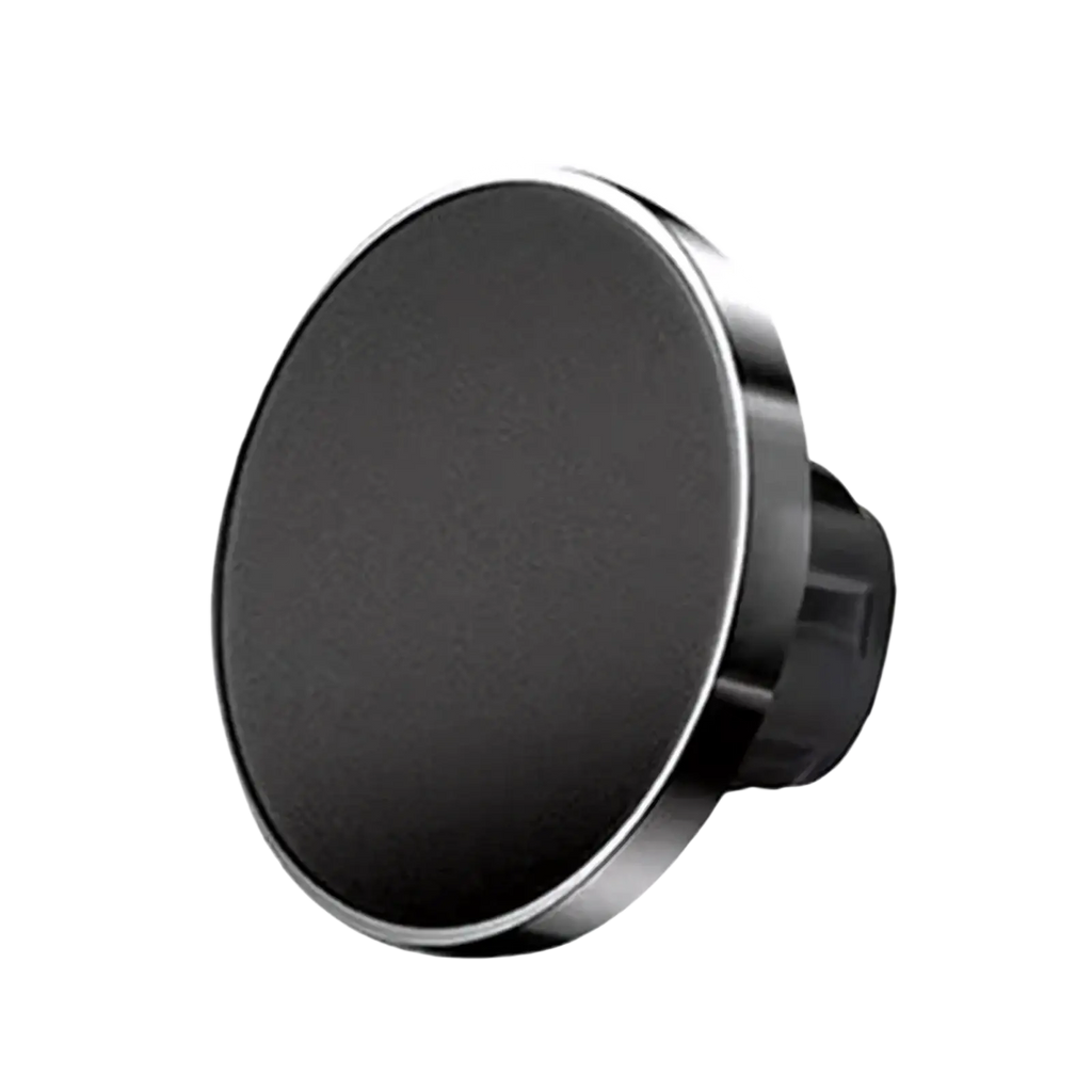 Black circular magnetic car phone mount with sleek metallic rim and textured base for iphone 12 13 14 15 models