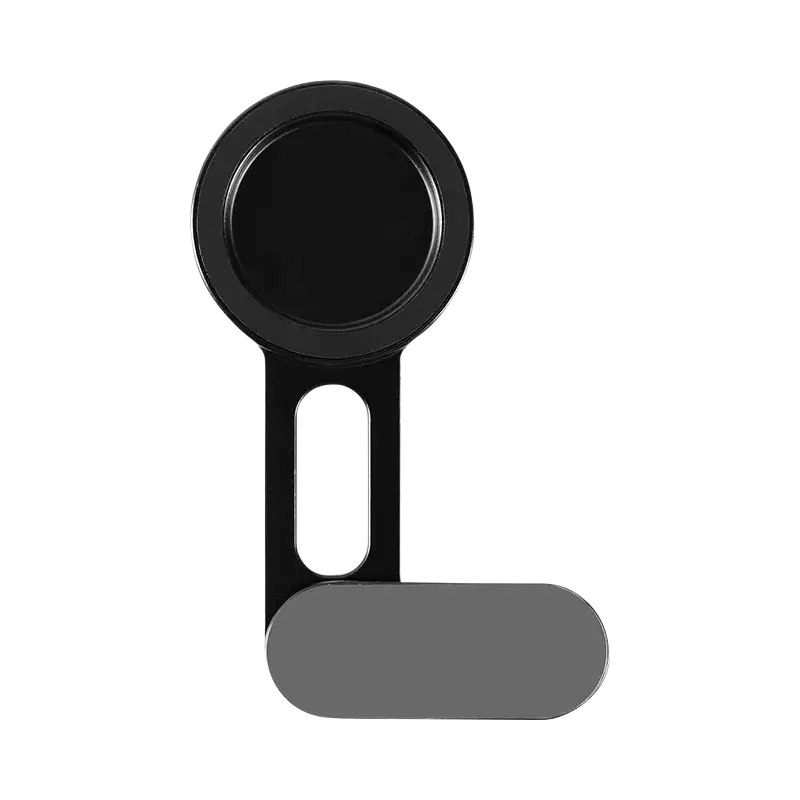 Black magnetic phone holder with circular top and elongated base aluminum stand for laptop use