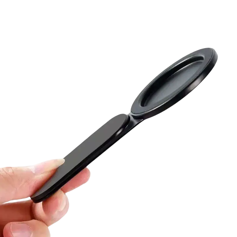 Black ultra-thin magnetic phone holder aluminum stand with 5mm thickness and compact space-saving design for laptops