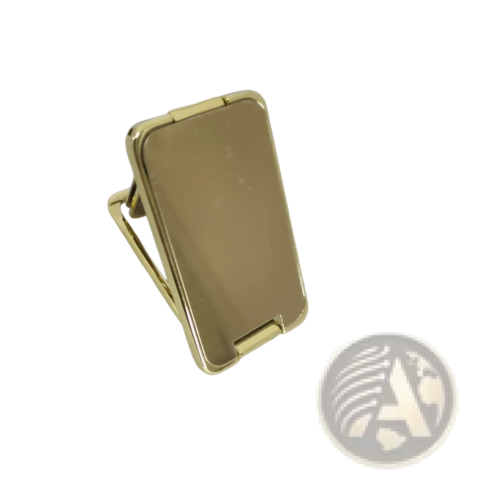 Magnetic phone ring holder foldable desktop stand in gold metal with sleek minimalist design and foldable hinge mechanism