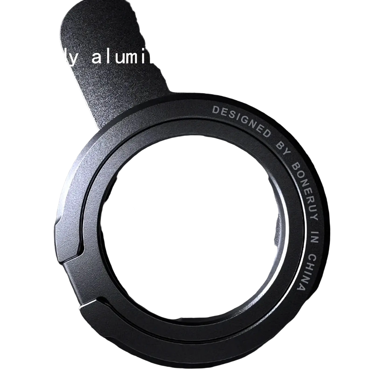 Black circular magnetic phone ring holder for magsafe made of sturdy aluminum alloy with a minimalist design
