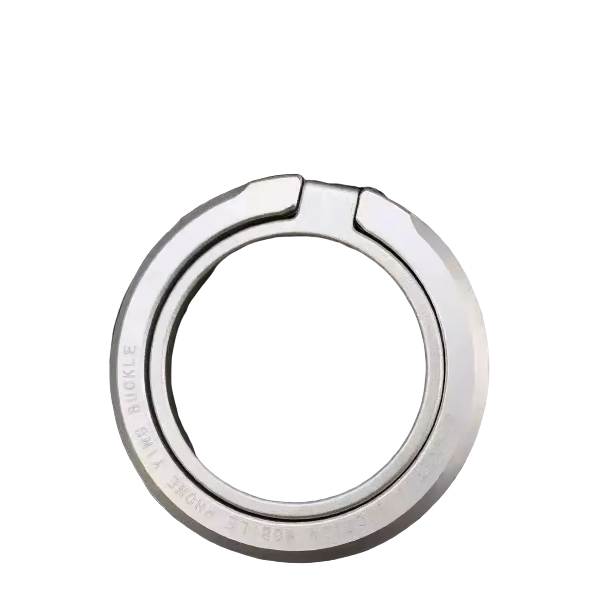 Silver-toned metal carabiner with sleek minimalist design and engraved text for magnetic phone ring holder for magsafe