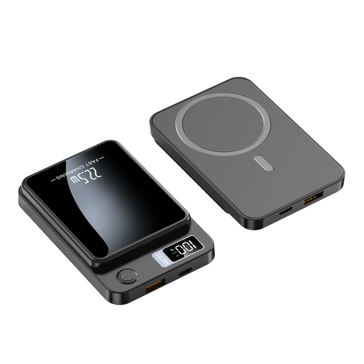 Black rectangular magnetic power bank 20000mah with built-in digital scale and fast charging magnetic pad