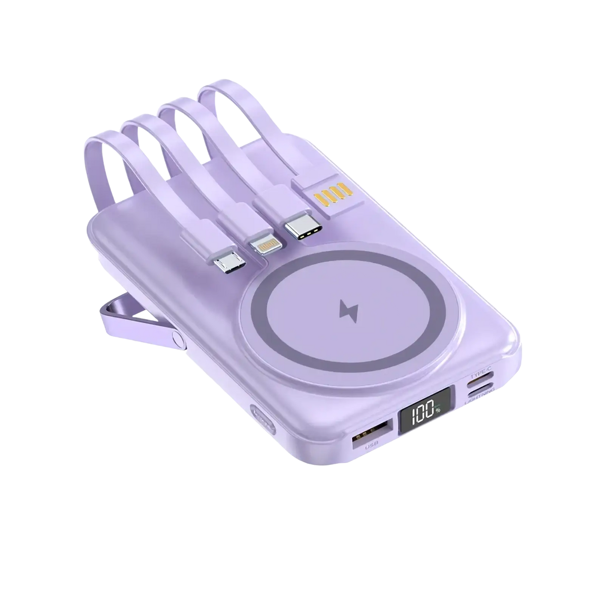 Lavender magnetic power bank 20000mah fast charging wireless portable charger with built-in wireless pad and multiple usb ports
