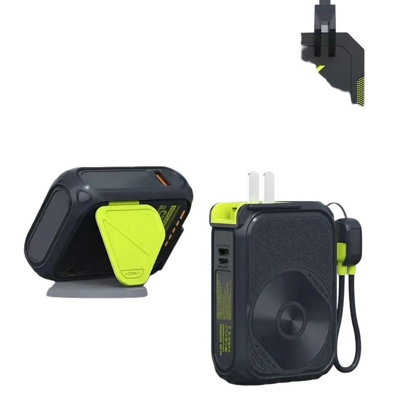 Black and neon yellow magnetic power bank 20000mah with fast wireless charger and uk plug adapter battery feature