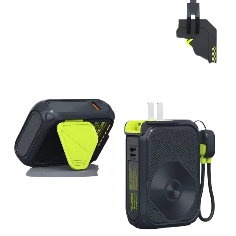 Black and neon yellow magnetic power bank 20000mAh with rugged design eu plug and multiple usb power bank features