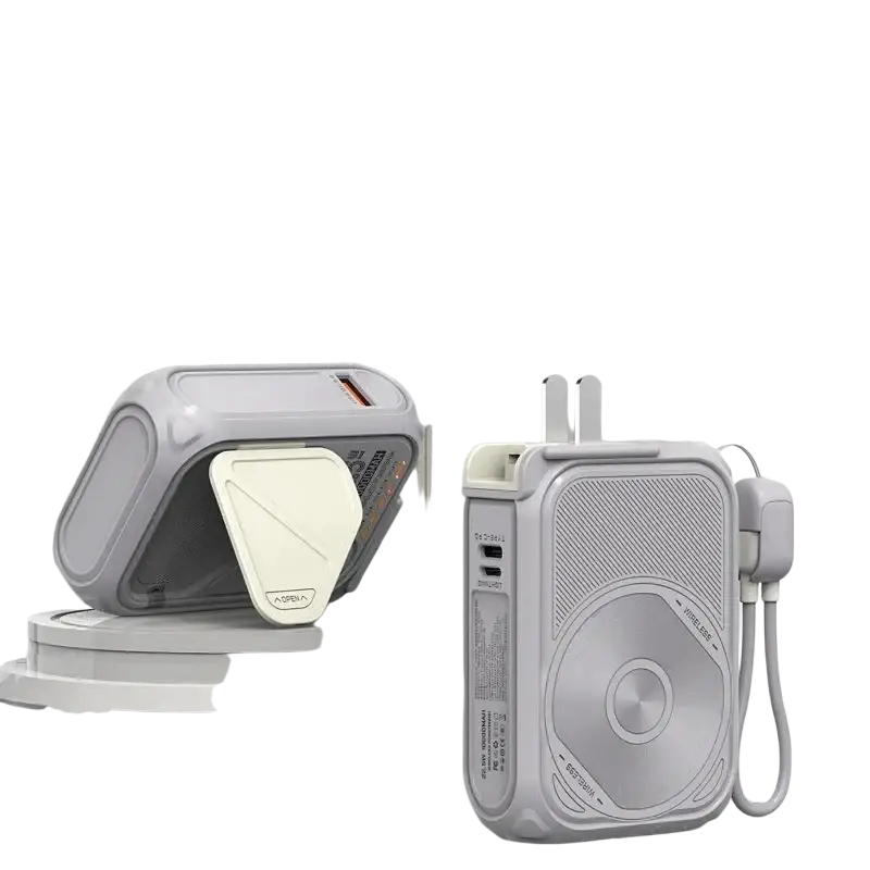 Gray asper uk plug adapter with sleek design and multiple usb ports for magnetic power bank 20000mah battery feature