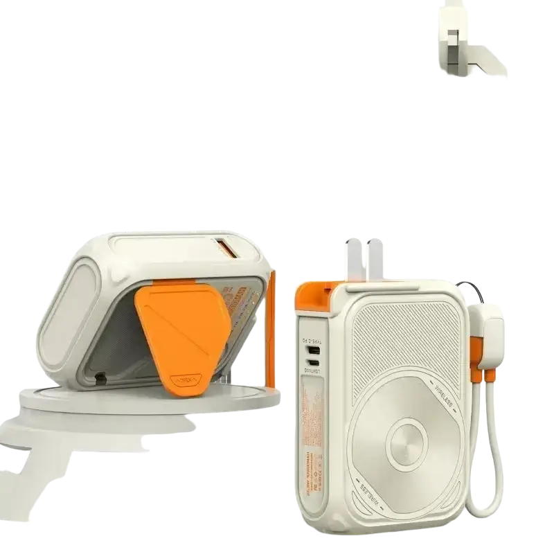 White and orange magnetic power bank portable speaker with 20000mah fast wireless charger and built-in power bank
