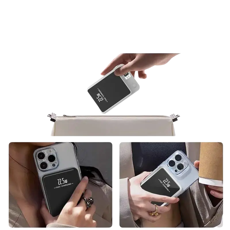 Lightweight black and silver magnetic power bank 20000mah with built-in holder and advanced safety features for fast charging on the go