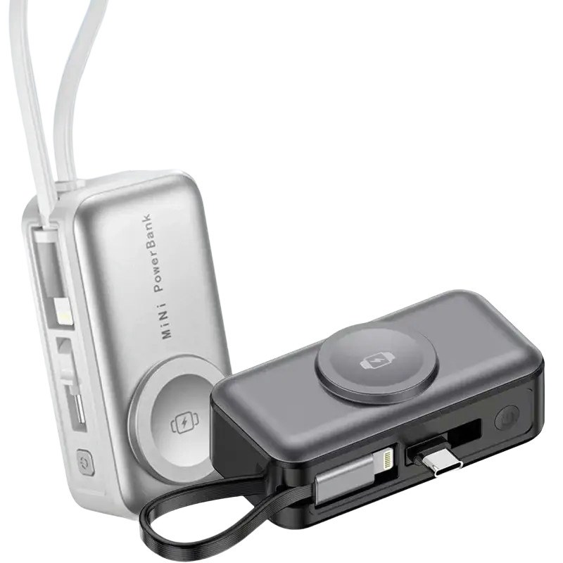 Silver and black magnetic power bank 5000mah with dual ports and wireless charging portable mini magnetic power bank